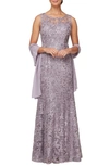 ALEX EVENINGS SEQUIN SLEEVELESS GOWN WITH SHAWL,81171128