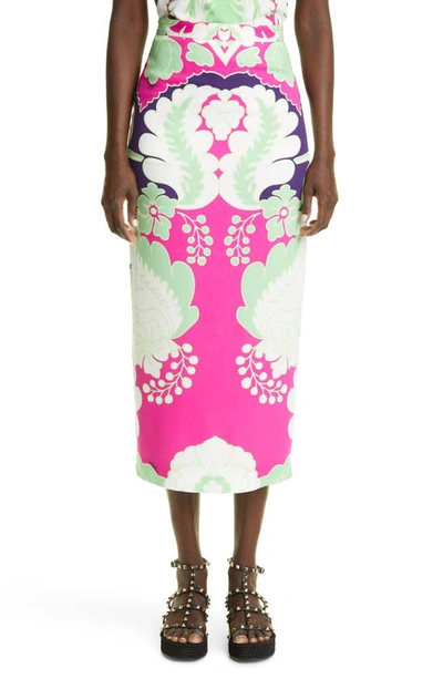 Valentino Floral-print Silk-crepe Midi Skirt In Multi