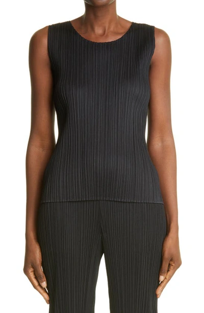 Issey Miyake Pleats Please By  Pleated Sleeveless Top In Black