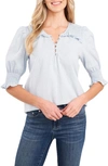 Cece Clip Dot Puff Sleeve Blouse In Bay Sky