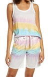Emerson Road Tie Dye Short Pajamas In White Vintage Jersey