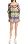 ALICE AND OLIVIA ROWEN FLORAL PATCHWORK PUFF SLEEVE TUNIC DRESS,CC103P29508