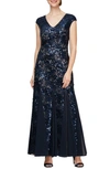 ALEX EVENINGS SEQUIN & LACE A-LINE GOWN,81122406