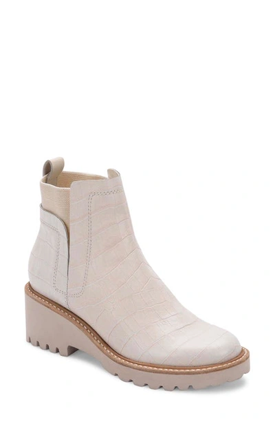 Dolce Vita Huey Lug-sole Chelsea Booties Women's Shoes In Ivory Croco Print Leather