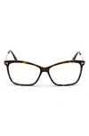 Tom Ford Blue Block Square Plastic Optical Glasses In Dark Havana/ Blue Block Lens
