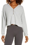 Alo Yoga Micro Waffle Cropped Henley Top In Athletic Grey Heather
