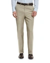 BRIONI PHI FLAT-FRONT SOLID WOOL TROUSERS, TAN,PROD190440323