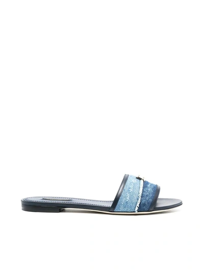 Dolce & Gabbana Sicily Denim Slide Sandal In Blue