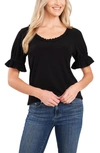 Cece Ruffle Neck Puff Sleeve Top In Rich Black