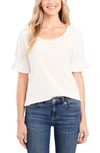 Cece Ruffle Neck Puff Sleeve Top In Soft Ecru