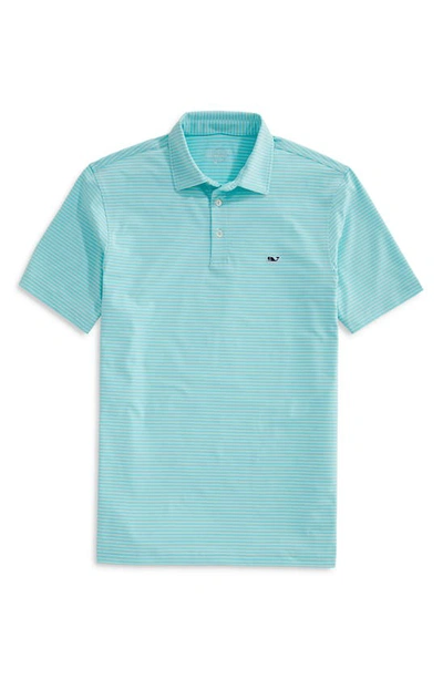 Vineyard Vines Stripe Sankaty Short Sleeve Performance Polo In Bora Blue