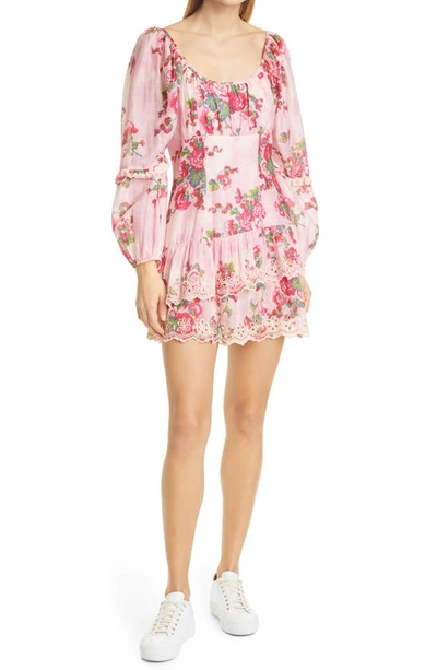 Loveshackfancy Ambrosia Printed Broderie Anglaise Cotton And Silk-blend Mini Dress In Pink