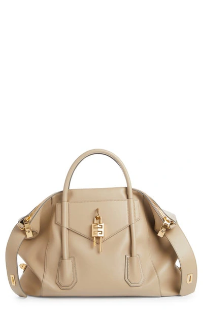Givenchy Beige Antigona Soft Lock Medium Leather Shoulder Bag In 250 Beige