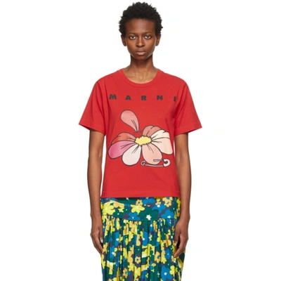 Marni T-shirt With Flower Print In White