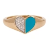 ADINA REYTER GOLD & BLUE CERAMIC PAVÉ FOLDED HEART RING