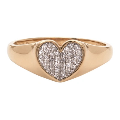 Adina Reyter Gold Diamond Pavé Folded Heart Ring In Gold/diamond