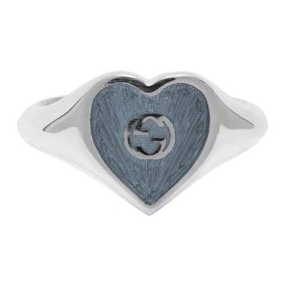 Gucci Sterling Silver Interlocking G Heart Enamel Ring