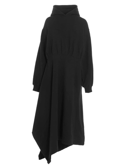 Balenciaga Hooded Asymmetric Cotton-jersey Wrap Dress In Black