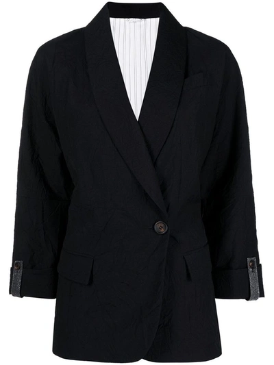 Brunello Cucinelli Bead-embellished Wool-blend Twill Blazer In Black