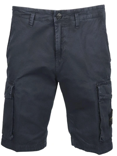 Stone Island Black Cotton Shorts In Dark Blue