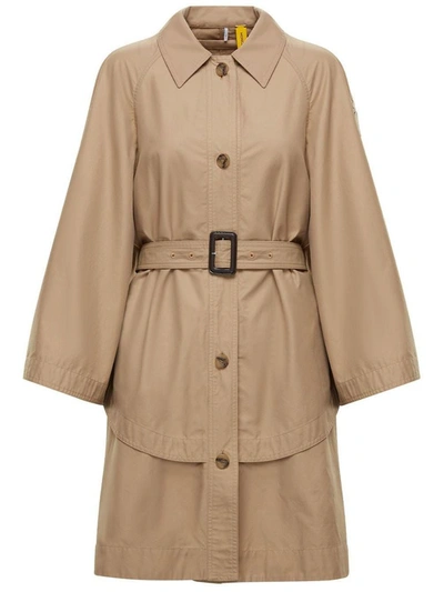 Moncler Dungeness Layered-hem Cotton Trench Coat In Beige,brown
