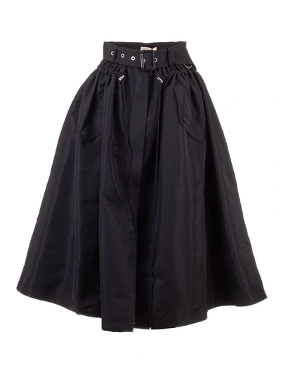 Alexander Mcqueen Belted Drawstring Faille Midi Skirt In Black
