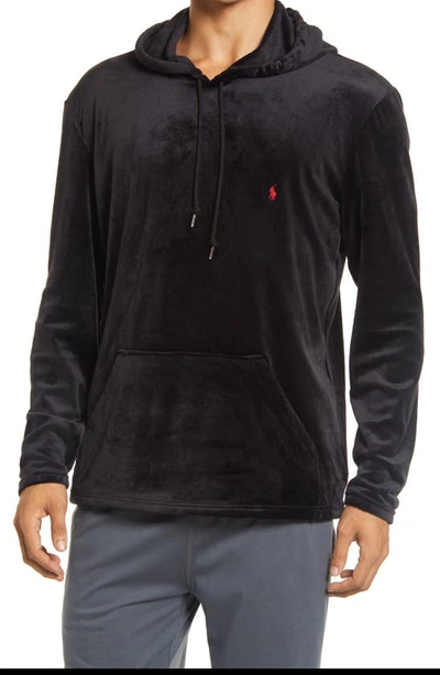 Polo Ralph Lauren Velour Long Sleeve Pullover Hoodie In Polo Black/rl2000 Red Pony