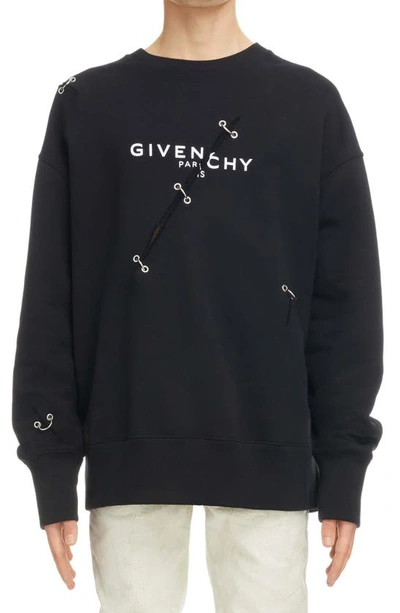 Givenchy Black Oversized Metal Detailing Sweatshirt In Nero