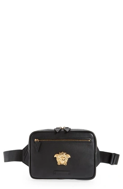 Versace La Medusa Leather Belt Bag In Black