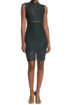Bardot Lace Sheath Cocktail Dress In Forest/ Forest