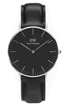 Daniel Wellington Classic Sheffield Leather Strap Watch, 36mm In Black/ Silver