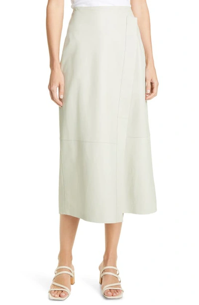 Vince Leather Midi Wrap Skirt In Celery