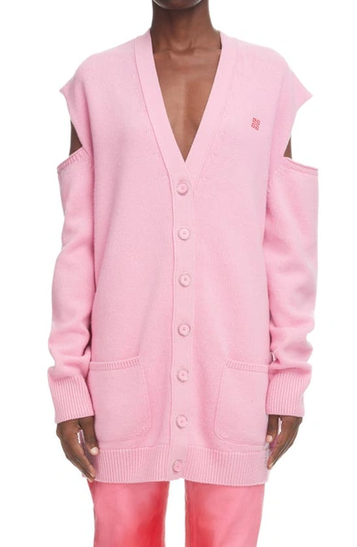 Givenchy Cutout Jacquard-knit Wool And Cashmere-blend Cardigan In Pink,red