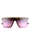 Quay Hindsight 67mm Shield Sunglasses In Tort / Navy Peach Mirror