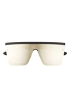 Quay Hindsight 67mm Shield Sunglasses In Matte Black / Gold Mirror