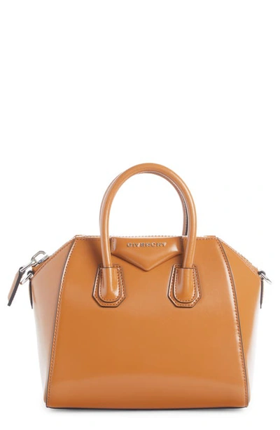 Givenchy 'mini Antigona' Box Leather Satchel In Tan