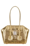 Givenchy Mini Antigona Lock Satchel Bag In Metalizzed Crocodile-embossed Leather In Gold Yellow