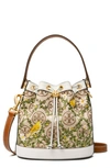 Tory Burch T Monogram Embroidered Jacquard & Leather Bucket Bag In Hazel/gardenia