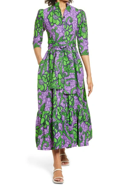 Sika Jojo Floral Print Fit & Flare Shirtdress In Green/ Purple Floral |  ModeSens