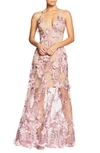 Dress The Population Sidney Deep V-neck 3d Lace Gown In Purple