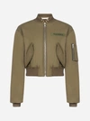 Palm Angels Army Green Cropped Cotton-blend Bomber Jacket