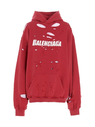 Balenciaga Oversize Distressed Logo Hoodie In Red