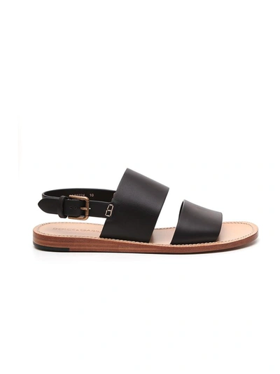 Dolce & Gabbana Slingback Side Buckled Flat Sandals In Brown
