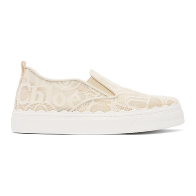 Chloé Lauren Scallop-edge Logo-lace Slip-on Trainers In White