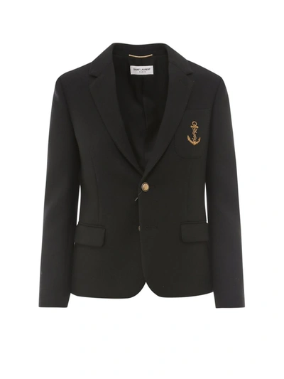 Saint Laurent Embroidered Monogram Anchor Jacket In Black