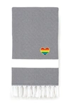 Linum Home Textiles 100% Turkish Cotton Diamond Cheerful Rainbow Heart Pestemal Beach Towel In Grey