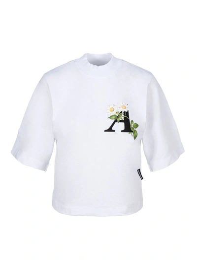 Palm Angels Daisy Logo Cropped T-shirt In White