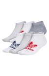 Adidas Originals Originals Assorted 6-pack No-show Socks In White/ Scarlet Heather/ White