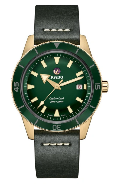 Rado R32504315 Captain Cook Automatic Bronze And Leather Watch In Brown / Gold / Gold Tone / Green / Rose / Rose Gold Tone