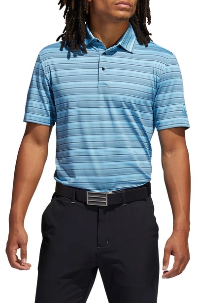 Adidas Golf Stripe Golf Polo In Black/ Hazy Blue